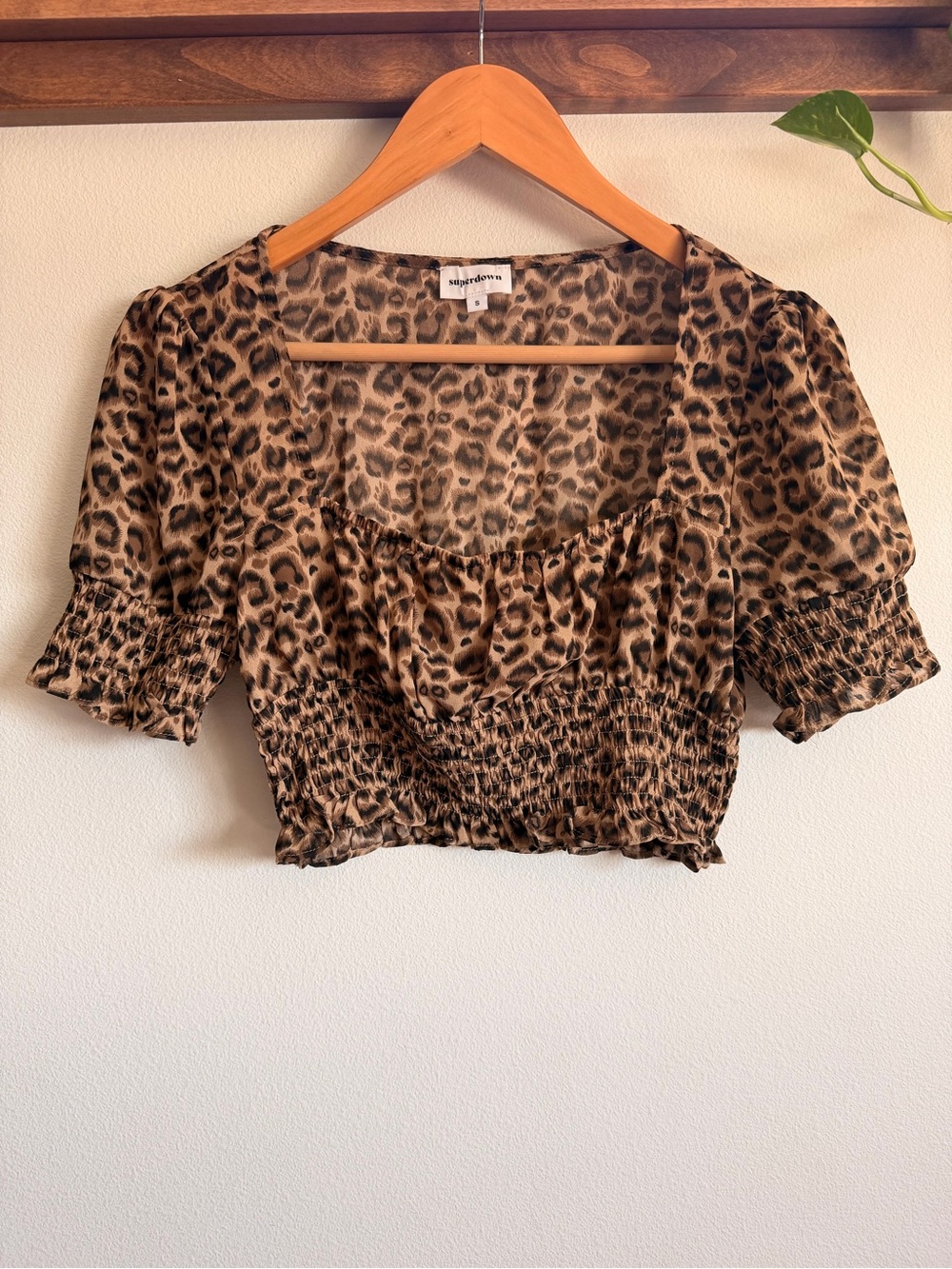 superdown Leopard Print Smocked Crop Top - Brown
